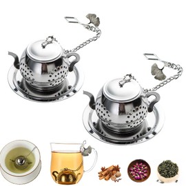 lengenyen - 2 infusor de té para acero inoxidable, colador de té con tapa y bandeja de goteo, filtro de té reutilizable de malla para hojas sueltas