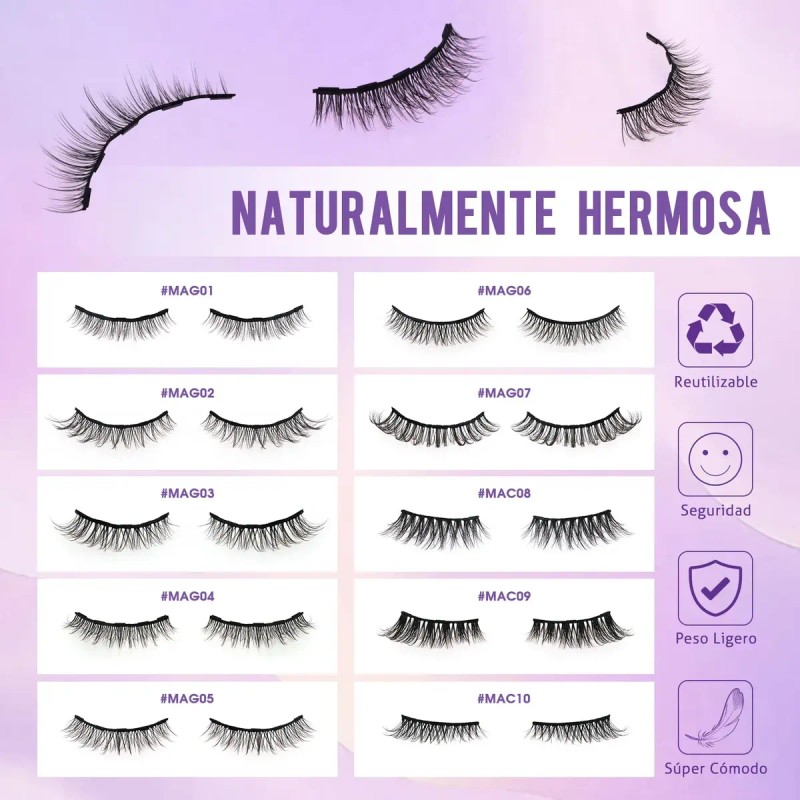 10 Pares Kit Extensiones De Pestañas Postizas Magnéticas 3d