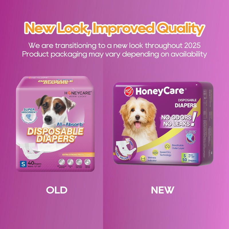 HONEY CARE All-Absorb Disposable Female Dog Diapers Small Size, Improved,