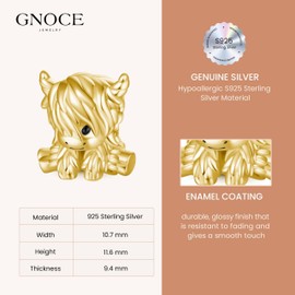 GNOCE Scottish Highland Cow Charm Pendant 925 Sterling Silver Beads Charms for Women and Girls Jewellery Gift for Wife Daughter, Silver, Cubic Zirconia