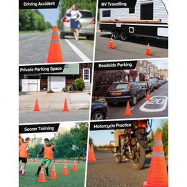 BATTIFE 18 Inch Collapsible Traffic Safety Cones, Orange Cones, Multi Purpose Pop-up Cones with Reflective Collar, for Road Parking, Driving Practice [1 Cone]