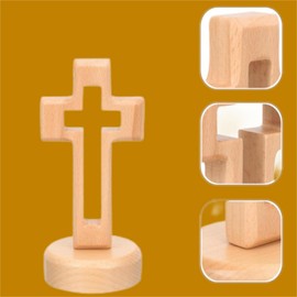 Floatdream 1 Stück Handgeschnitzte Religiöse Kreuze, Holz Stehendes Kreuz, Kreuz Figur Holz Standkreuz, Verwendung als Tischdekoration, Raumdekoration, Ostergeschenk（Hell Gefärbt）