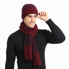 Hilmocho Men Hat Scarf and Gloves Set Winter Warm Knitted Beanie Hat Long Scarf Neck Warmer Touch Screen Gloves Gift Set