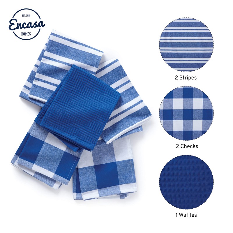 Encasa XO Kitchen Dish Towels Set | Blue | Waffle