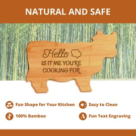 Designs ByLITA Hello Is It Me You're Cooking For (14.75 x 9.75") Cow Shape Cutting Board | Funny Decorative Kitchen Chopping Board