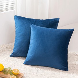 BAKUMON, 2 Pack 18x18 Velvet Pillow Covers Decorative Throw Cushion Cases Throw Pillow Covers Square Set for Couch Sofas Living Room Outdoors-Blue