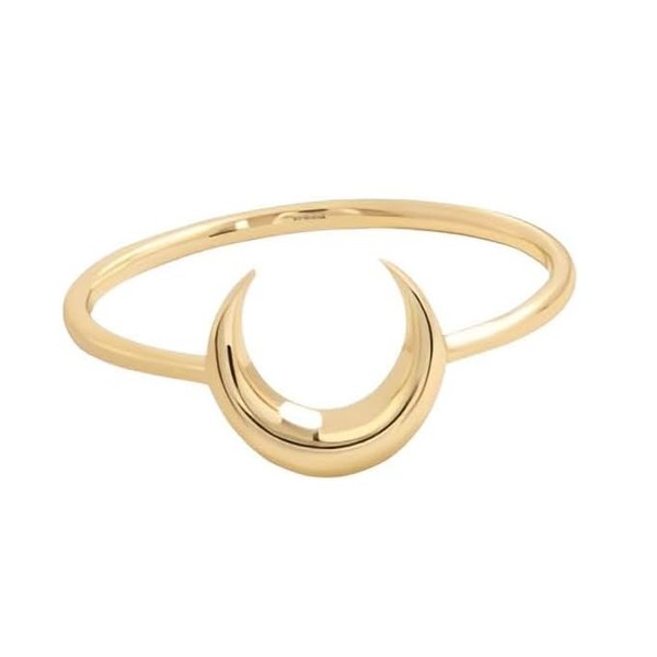 14K Gold Moon Ring, Crescent Half Moon Tiny Stacking Minimalist
