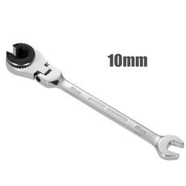 SagaSave Ratcheting Wrench Open Flex-Head Open End Double Opening Ratchet Combination Wrench Hand Tool Flare Nut Wrench Silver 10mm