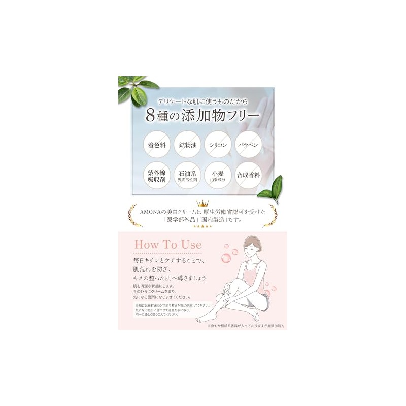 AMONA 美白クリーム 医薬部外品 デリケートゾーン 顔 全身用 ボディケア トラネキサム酸 保湿 無添加