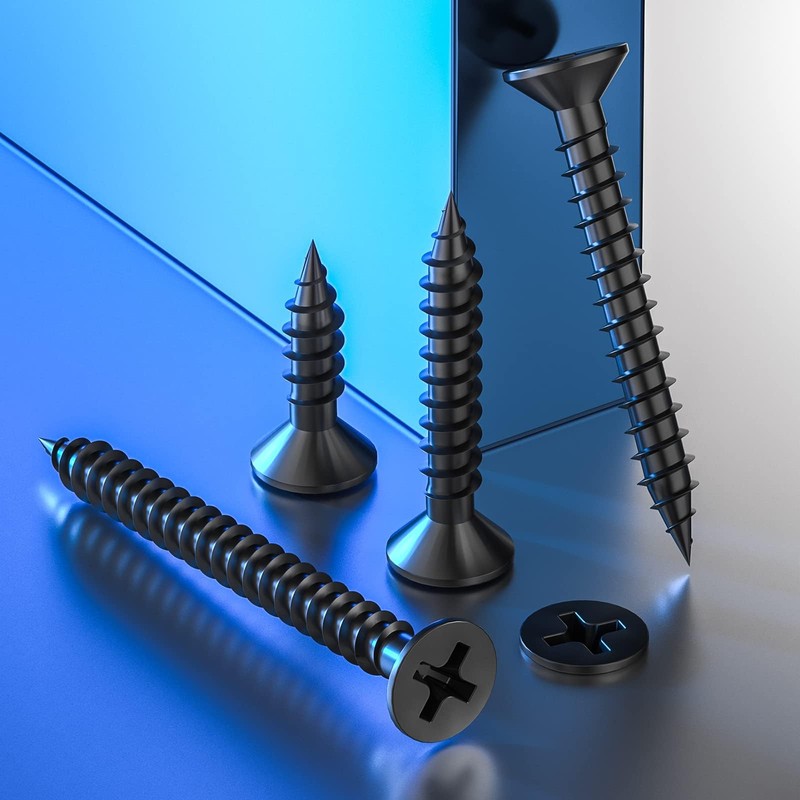 Wensilon (385PCS) Flat Head Black Wood Screws, Quick Metal self