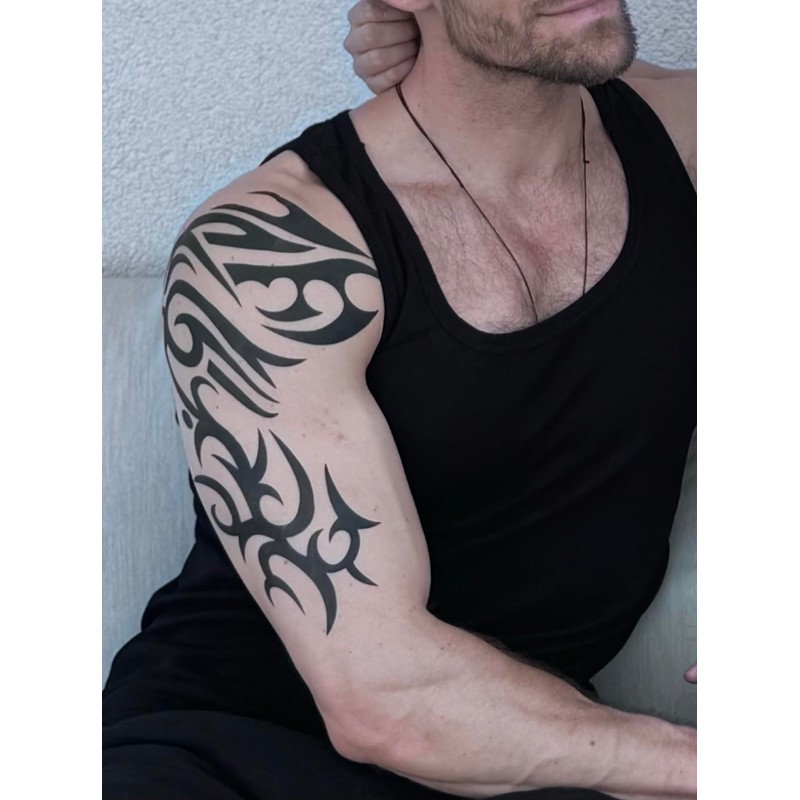 PC006x3 Temporary Large Shoulder Tattoo Upper Arm Tattoo Tribal Tattoo