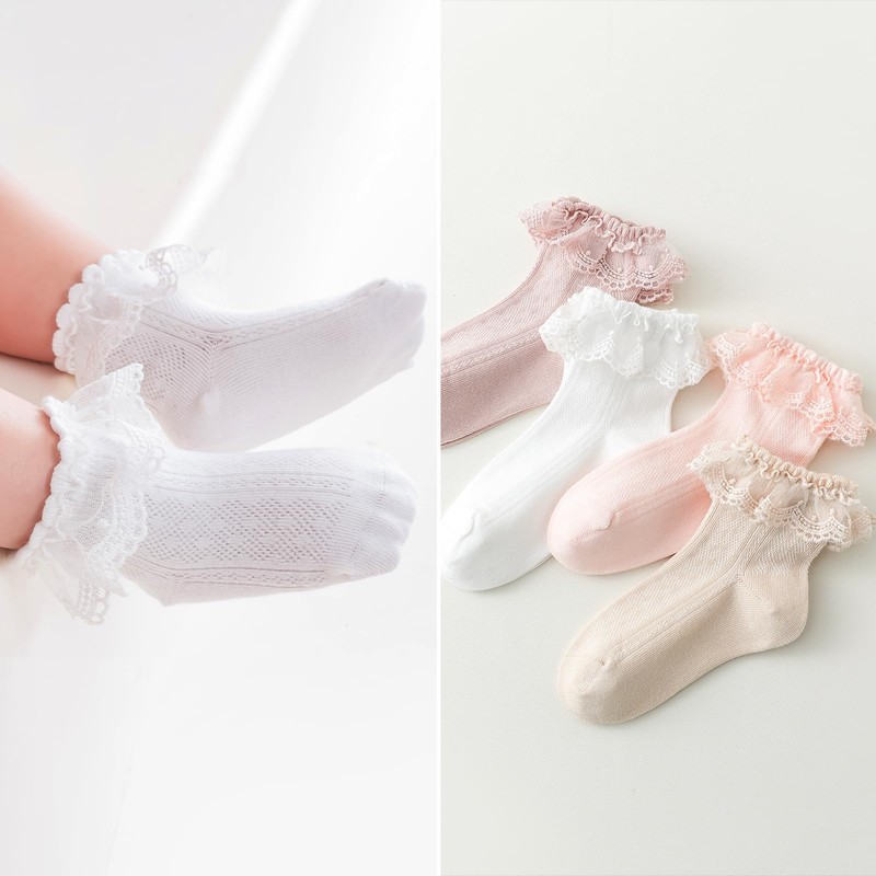 EPEIUS Baby Lace Socks Newborn Girl Eyelet Ruffle Frilly Socks