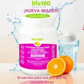 Colágeno Hidrolizado Biotina Vitamina E Keratina Life180 en Polvo de 30 Porciones Sin Sabor                                                           
