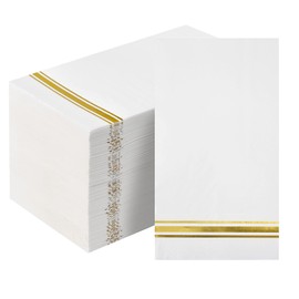 100 servilletas de papel con forro dorado, elegantes servilletas de cena, servilletas de 3 capas de papel blanco y dorado, toallas de mano desechables para baño, boda, aniversario, novia, baby shower, fiesta de cumpleaños