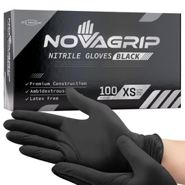 Novagrip JFA Medical Disposable Powder Free Latex Free Black Nitrile Gloves - Box of 100 (Extra Small)