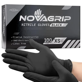 Novagrip JFA Medical Disposable Powder Free Latex Free Black Nitrile Gloves - Box of 100 (Extra Small)
