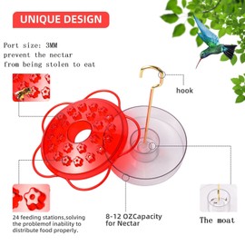 Oubaiyi Hanging Hummingbird Feeders for 24 Feeding Ports,2 Pack,Leak-Proof,Easy to Clean and Fill, Saucer Humming Feeder Outdoors Windows ,Deck, Patio, Garden, Red&Blue, 8*8*9inch