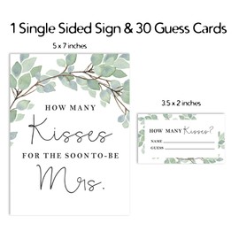 Inkdotpot How Many Kisses for The Soon to Be Mrs Greenery White 1 Sign 30 Cards Bridal Shower Game
