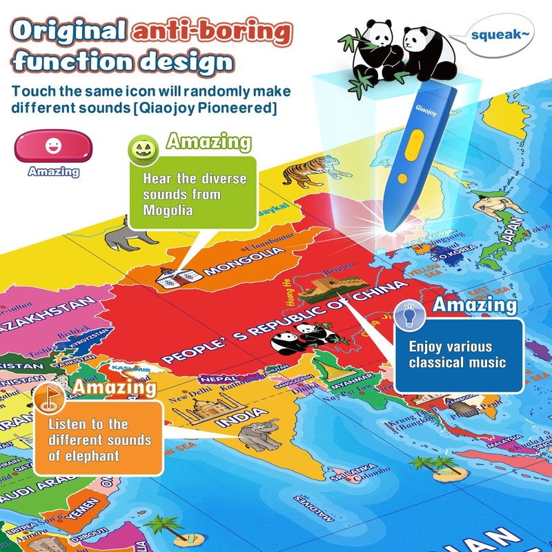Qiaojoy Bilingual Interactive World Map for Kids105