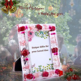 WalcoHome 5x7 Pink Floral Picture Frame for Wall Decor and Tabletop Display Great Memorial Gifts Picture Frames Unique Home Decoration with the Pink Dried Flower Acrylic Photo Frame