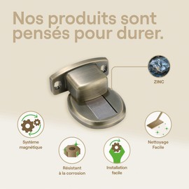 LA LOURDE - Magnetic Door Stop - Zinc Alloy - Bronze Colour - Prevents Impacts Against Walls - Keeps Interior Doors Open - French Brand - Extra Flat - 5 x 5.6 x 1 cm