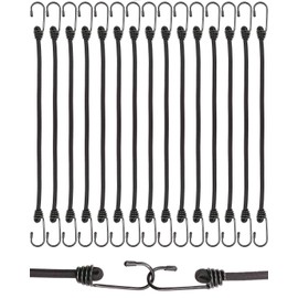 BINCKIN Tensioning Elastic Straps with Hooks 40 cm, Pack of 15 Expanders with Hooks, Rubber Tensioners with Hooks, Short, Tie Down Straps with Hooks for Tarpaulins, Nets, Banners, Camping, Black