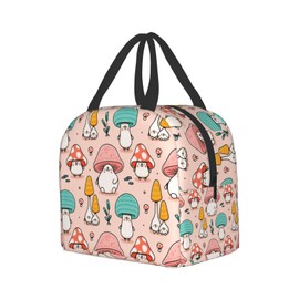 Hulnulnu Insulated Lunch Bag for Women & Men, Reusable Cute Tote Lunch Box, Leakproof Cooler Lunch Bags for Work Office Travel Picnic, Kawaii Mushroom