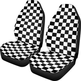 Pehede Car Seat Cover Black and White Chess Pattern Front for Cars, Easy to Install Cover Set, Accessories Auto Trucks Van SUV,2 Packs
