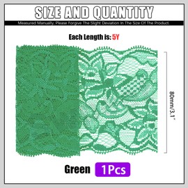 Swpeet 5 Yard by 3.15" Wide Green Lace Fabric Stretch Elastic, Trim Lace Ribbon, Elastic Sewing Trim Ribbon for Garment, Headbands, Wedding Bouquet Making DIY Crafts