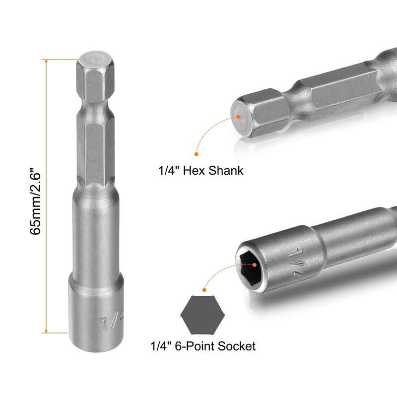 HARFINGTON 10pcs Hex Nut Driver Drill Bit 1/4" 6-Point Socket