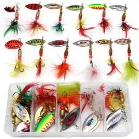 YHC 12PCS Fishing Lure Spinnerbait,Trout Lures for Bass Hard Metal Spinner Baits Kit Swimbaits Fishing Baits Freshwater Saltwater
