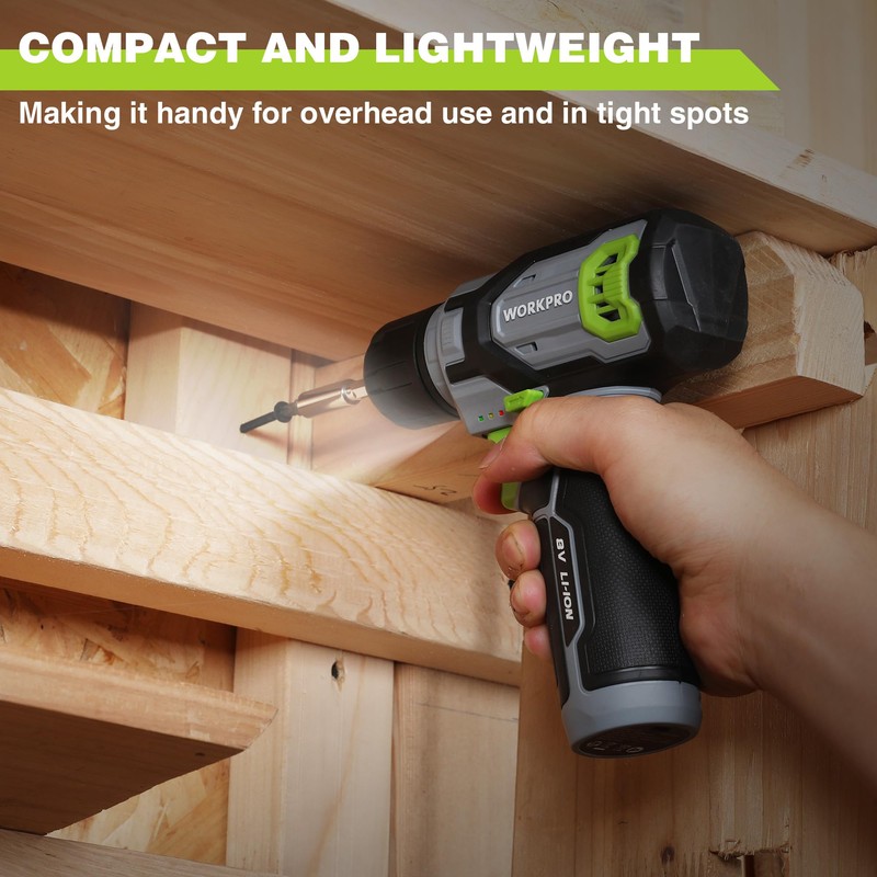 WORKPRO 8V Cordless Drill Driver Kit with 53pcs Bit Set,