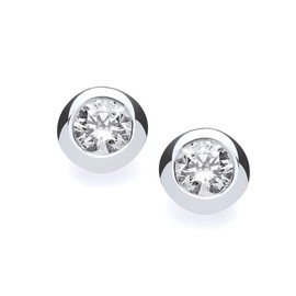 Ladies Silver Open-Backed Cubic Zirconia Solitaire Stud Earrings 1/4 carat