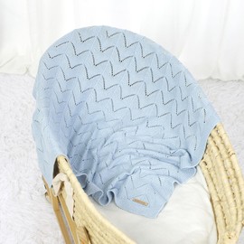 Baby Cellular Blanket 100% Cotton Blankets Knitted Baby Blanket Breathable Pram/Travel/Moses Basket for Outdoor(100x80cm) (Baby Blue)