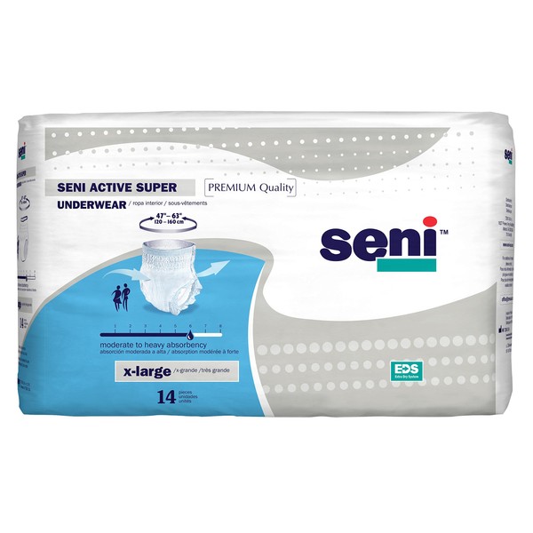 Seni Active Super, Underwear for Moderate to Heavy Incontinence, X-Large, 56 Count