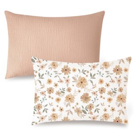 Konssy Muslin Toddler Pillowcase for 13x18 Pillow 2 Pack, 100% Cotton Toddler Pillow Case Cover, Soft & Breathable Travel Babay Kids Pillow Covers with Envelope Closure（Flourish, Toffee）