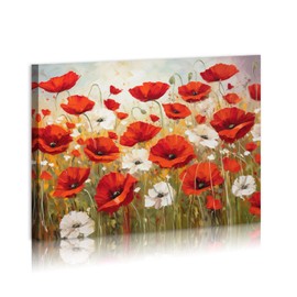 Flower Wall Art Red Floral Canvas Wall Art Flower Pictures Wall Decor Colorful Flower Canvas Painting Modern Artwork for Living room Bedroom Bathroom 12"x16" Framed
