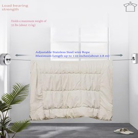 HOYOJU Clothes Line Retractable Clothesline of 304 Stainless Steel with Heavy Duty Adjustable Stainless Steel Wire Rope Retracting Clothes line Polished Chrome Finished