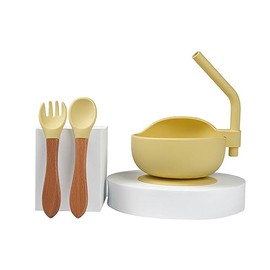 Toddler Suction Bowl Set with Spoon and Spork Food Grade Silicone GIFT for Early Eating Stages of Life (YELLOW)