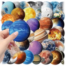 50Pcs Space Aesthetic Stickers – Transparent PET Decals with Stars, Moons, Planets for Scrapbooks, Journals, Laptops, Bottles, Luggage – Ideal for Teens & Space Fans