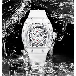 Gosasa Fashion Watches for Men Hollowed Men Watch Tonneau Transparent Business Watches Silicone Strap Date Quartz Waterproof Trend Male Wristwatch