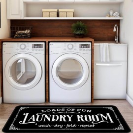 Farmhouse Laundry Room Rug 20"x47" Non Slip Floor Mat Runner Rugs for Kitchen Bathroom Hallway Laundry Room Decor, Black