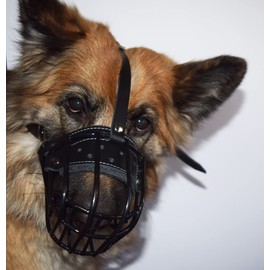 L&J Pets UK Strong Metal Wire Basket Dog Muzzle for Caucasian, Cane Corso, Berghund other similar dogs (Black Polymer coated Basket, 7)