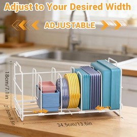 Lid Holder, Lid Organiser Made of Metal, Kitchen Organiser with 4 Adjustable Compartments, Food Container Holder for Kitchen, Cupboard, Drawer, White