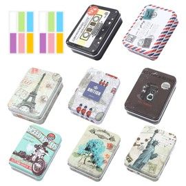 USHXVG 8 Pieces Metal Box With Lid, 2 Pieces Label Stickers, Metal Storage Box, Metal Tin, Metal Soap Box, Rectangular Can Box