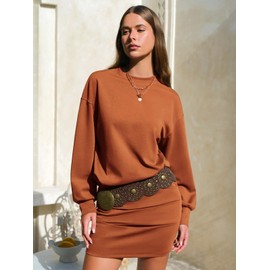 EXLURA Womens Fall Two Piece Skirt Sets Long Sleeve Mock Neck Sweatshirt Skort Matching Set Casual Lounge Tennis Outfits 2025