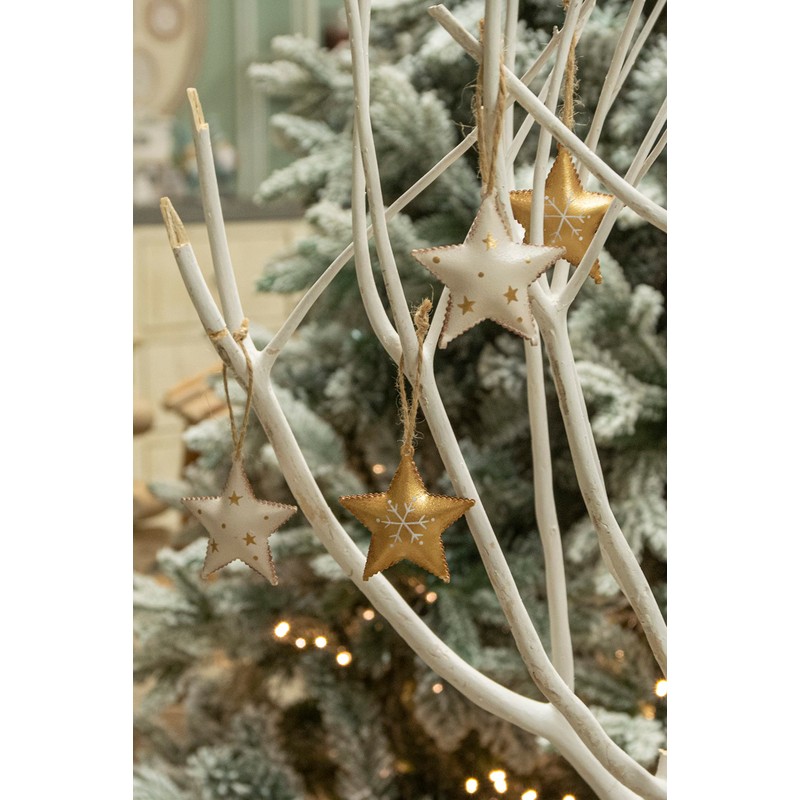 Pack of 8 white and gold metal star decorations