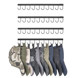 Mkono Hat Rack for Wall Hat Storage Organizer for 40 Baseball Caps, Modern Metal Closet Hat Hooks, Wall Mount Ball Caps Holder Organizer for Bedroom Entryroom Closet Organization, Set of 4, Black