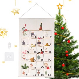 Fabric Advent Calendar with 24 Pockets, Advent Calendar for Hanging, Advent Calendar for Filling, Reusable Christmas Felt Countdown Calendar, Felt Advent Calendar Wall with Pockets for Decoration