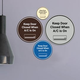 Signs ByLITA Circle Keep Door Closed When A/C is On Sign (negro dorado) – M